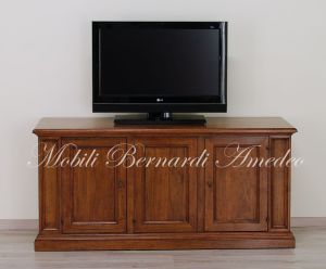 Credenza bassa - mobile Tv in noce massiccio da 150 cm con 3 ante arte povera